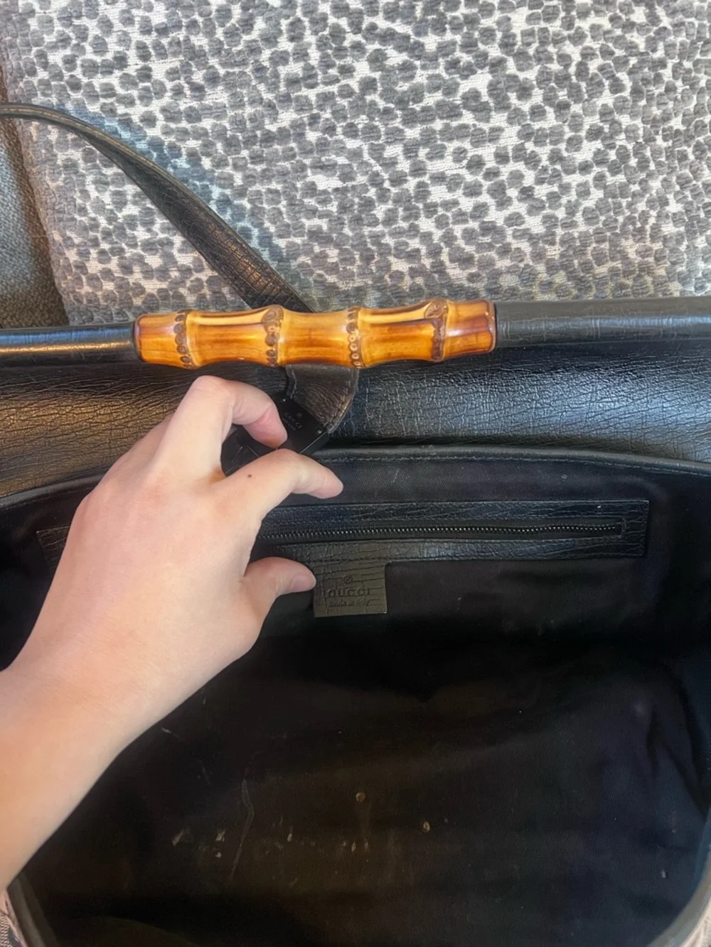 Gucci Vintage Bamboo Bullet Black GG Leather Canvas Bag - Picture 6 of 8